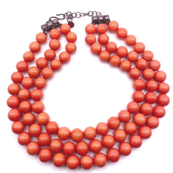 Bohemian Glass in Orange Coral Tone Coated with Sterling and moonstone closure - Picture 7 of 10